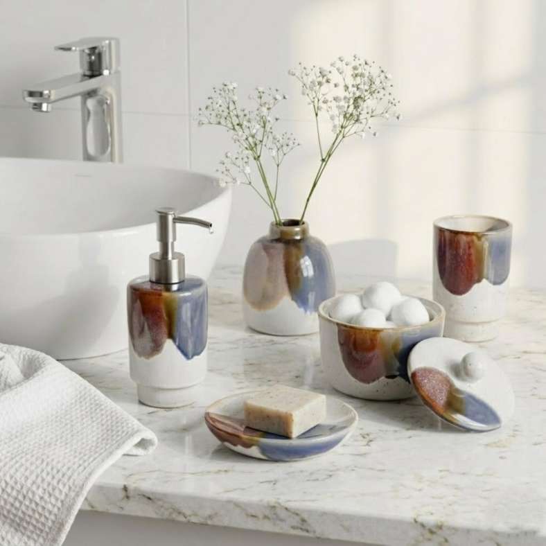 Pan Home Zeena Ceramic Double Glaze Soap Dispenser 7.5x18cm - Multicolor - 211AIC9904850 - Image 3
