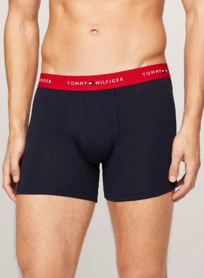 TOMMY HILFIGER Men's 3-Pack Logo Waistband Boxer Briefs - Cotton, Navy