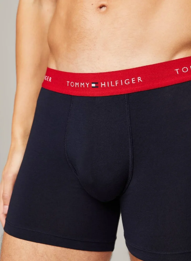 TOMMY HILFIGER Men's 3-Pack Logo Waistband Boxer Briefs - Cotton, Navy