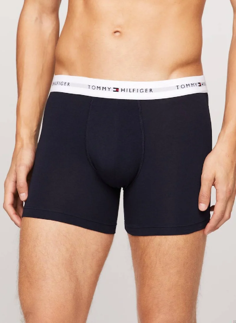 TOMMY HILFIGER Men's 3-Pack Logo Waistband Boxer Briefs - Cotton, Navy
