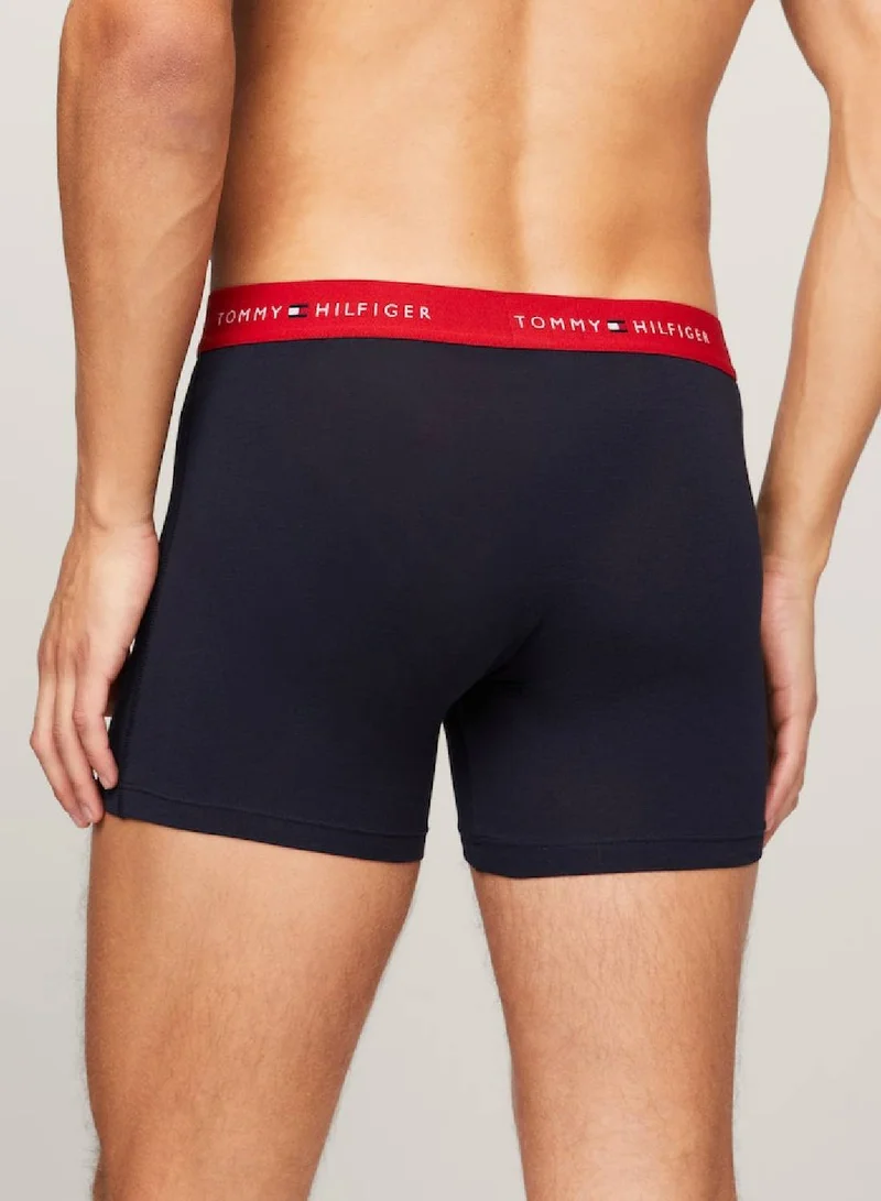 TOMMY HILFIGER Men's 3-Pack Logo Waistband Boxer Briefs - Cotton, Navy
