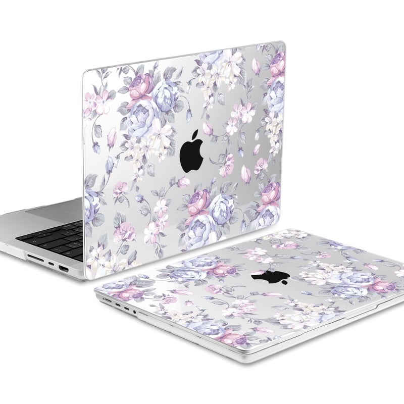 Twolskoo For Macbook Pro 14 Inch Case 2023 2022 2021 Release M3 A2918 A2992 A2779 M2 A2442 M1 Pro Max Chip Plastic Hard Shell & Keyboard Cover & Trackpad Film & Screen Protector Purple Peony - Image 5