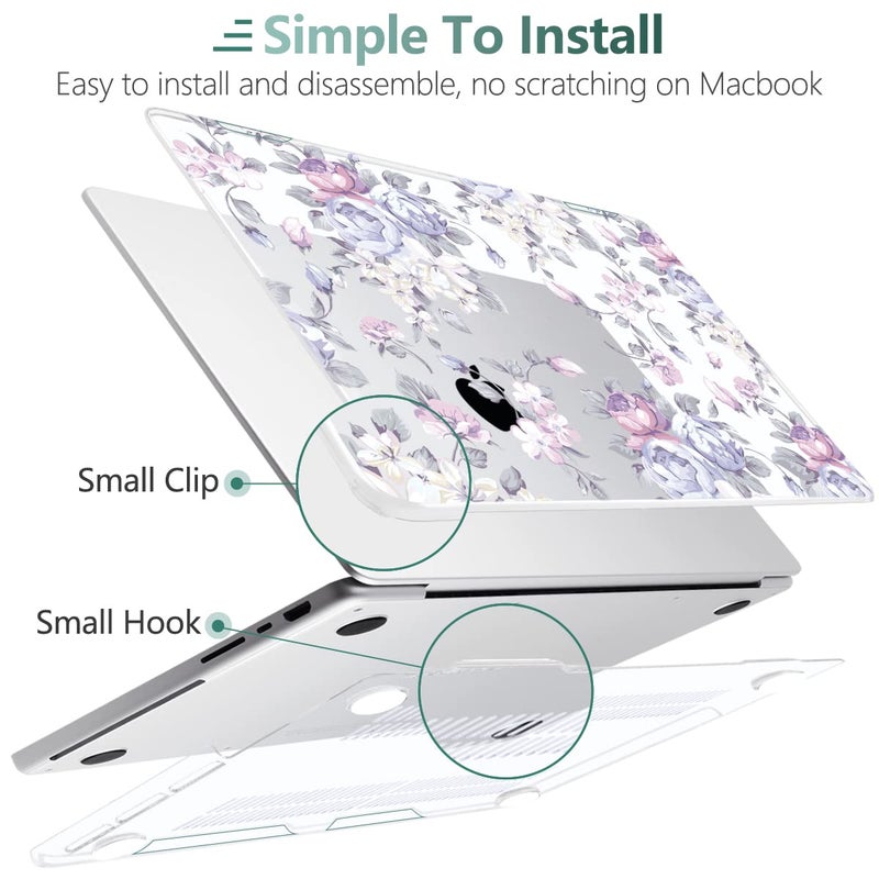 Twolskoo For Macbook Pro 14 Inch Case 2023 2022 2021 Release M3 A2918 A2992 A2779 M2 A2442 M1 Pro Max Chip Plastic Hard Shell & Keyboard Cover & Trackpad Film & Screen Protector Purple Peony - Image 4
