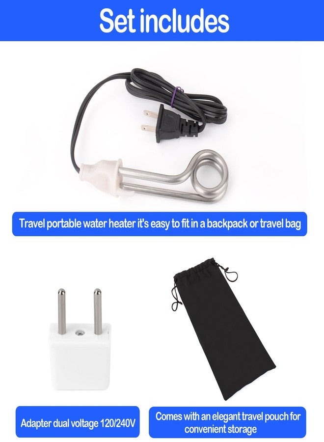 سخان مياه غاطس 300 واط 120/240 فولت - سخان مياه غاطس محمول للتخييم والسفر للقهوة/الشاي، سخان مياه غاطس محمول بملف غليان الماء - Image 5