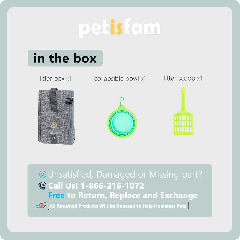 petisfam Portable Litter Box for Easy Travel with Cats and Kitties with 1 Collapsible Bowl and 1 Scoop Medium Grey - Image 5