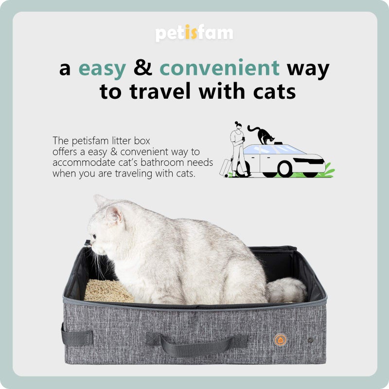 petisfam Portable Litter Box for Easy Travel with Cats and Kitties with 1 Collapsible Bowl and 1 Scoop Medium Grey - Image 2