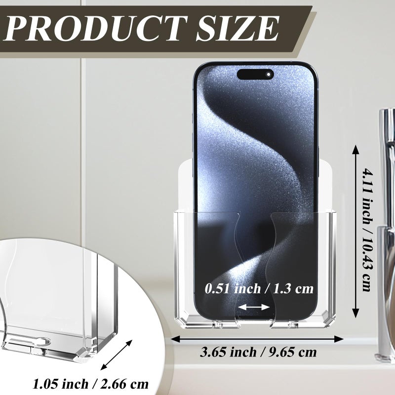 Niuohoy Wall Mounted Phone Holder, Clear Phone Stand Self Adhesive with Charging Hole Compatible with iPhone and Android Smartphone Cradle Bedside Organizer Remote Control Stand for Home Office 2-Pack - Image 2