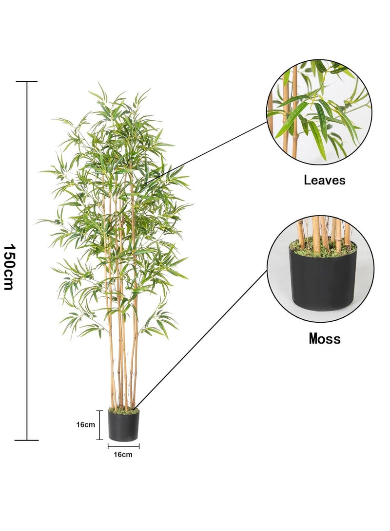 Generic 150cm Artificial Bamboo Tree,Realistic Fake Plant Decorative Artificial Plants with Adjustable Leaves & Black Pot,for Home, Office, Living Room, Balcony  - Image 2