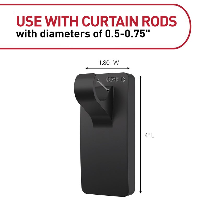 Command 10 lb Matte Black Curtain Rod Hooks, 2 Hooks and 4 Strips, No Drilling Home Decor and Room Decor, Use with Rod Diameters 0.5-0.75" - Image 2