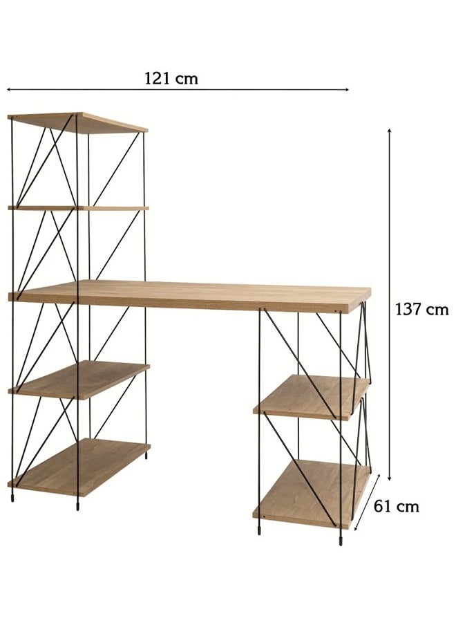 Cady One Office table with wooden side shelves, office shelving unit with a modern and elegant design, wooden office shelves in a stepped and open shape, a shelf library with enough space to organize books and various items, equipped with a strong, stable and heavy-duty base 121*137*61 cm  - Image 3