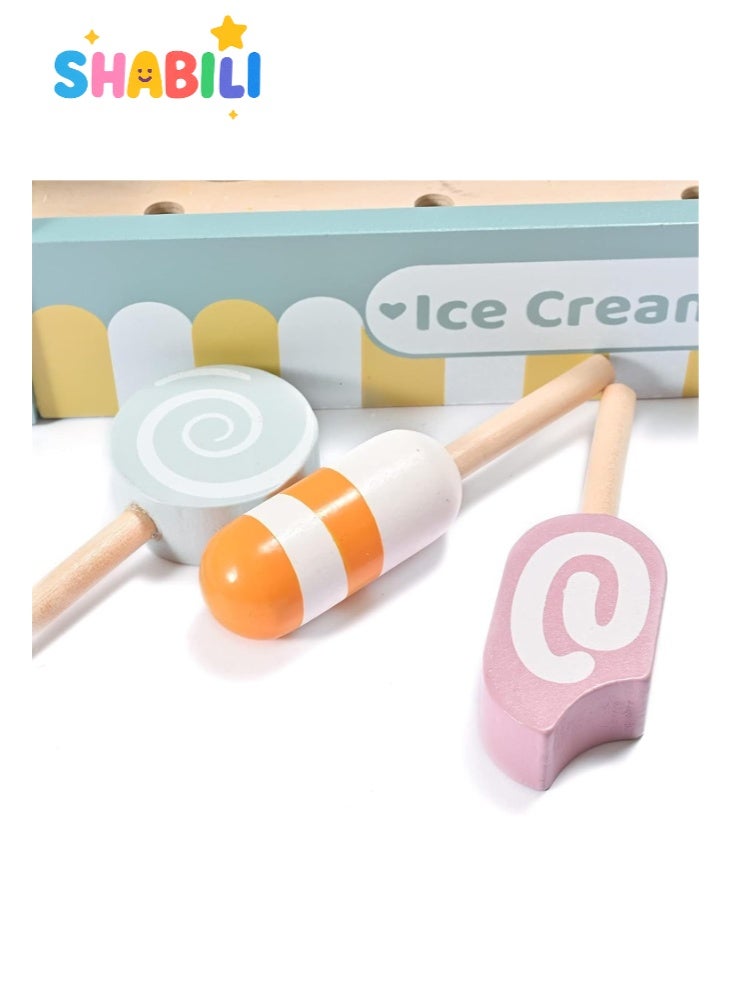 SHABILI Wooden Ice Cream Toy Set with Magnetic Scoops, Wood Play Food Counter for Toddlers Ages 3+ in Pretend Play Kitchen, Perfect Gift for Boys and Girls for Birthday or Christmas at Home or Classroom - Image 3