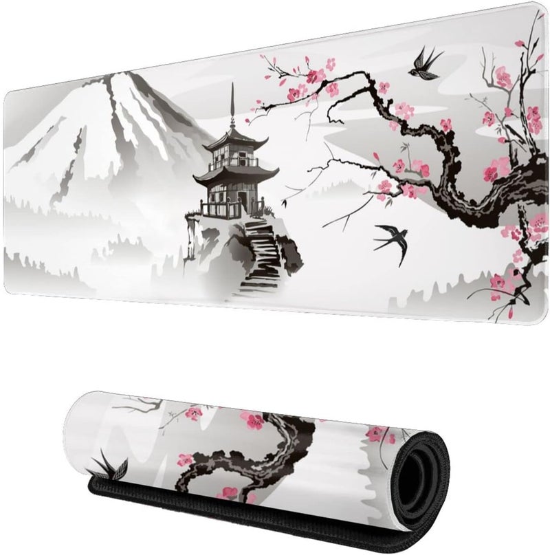 Excefore Gaming Mouse Pad Black and White Plum Bossom Cherry Blossom, Extended Large Mouse Mat Desk Pad, Stitched Edges Mousepad, Long Non-Slip Rubber Base Mice Pad (31.5x11.8x0.12 Inch, A2) - Image 1