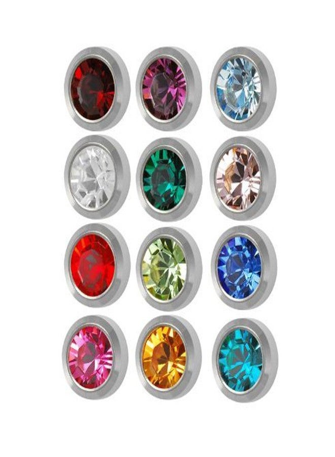 Caflon Surgical Steel 4mm Ear piercing Earrings studs 12 pair Mixed Colors White Metal , Glass and Surgical Steel