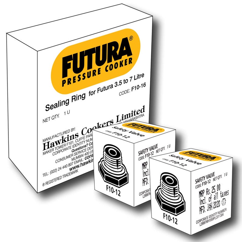 Hawkins Hawkins Futura Rubber Gasket for 4L 7L Tall Pressure Cooker and 2 Units of Futura Safety Valve Black 