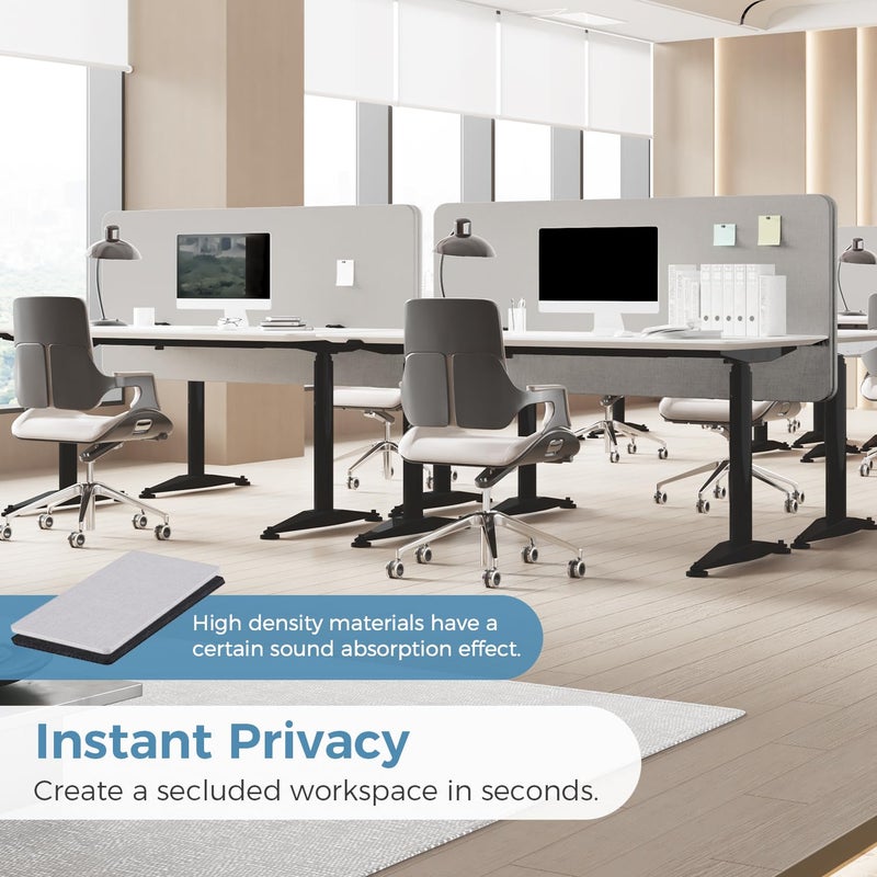 MORDEER 47.2" Privacy Desk Divider Panel, Acoustic Divider Panels for Office, Clamp-on Cubicle Office Room Dividers, Easy Assemble, Light Grey - Image 3