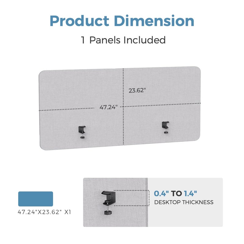 MORDEER 47.2" Privacy Desk Divider Panel, Acoustic Divider Panels for Office, Clamp-on Cubicle Office Room Dividers, Easy Assemble, Light Grey - Image 2