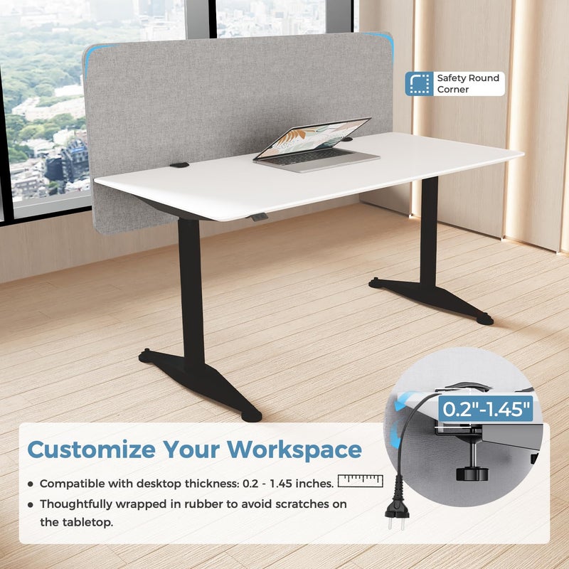 MORDEER 47.2" Privacy Desk Divider Panel, Acoustic Divider Panels for Office, Clamp-on Cubicle Office Room Dividers, Easy Assemble, Light Grey - Image 5