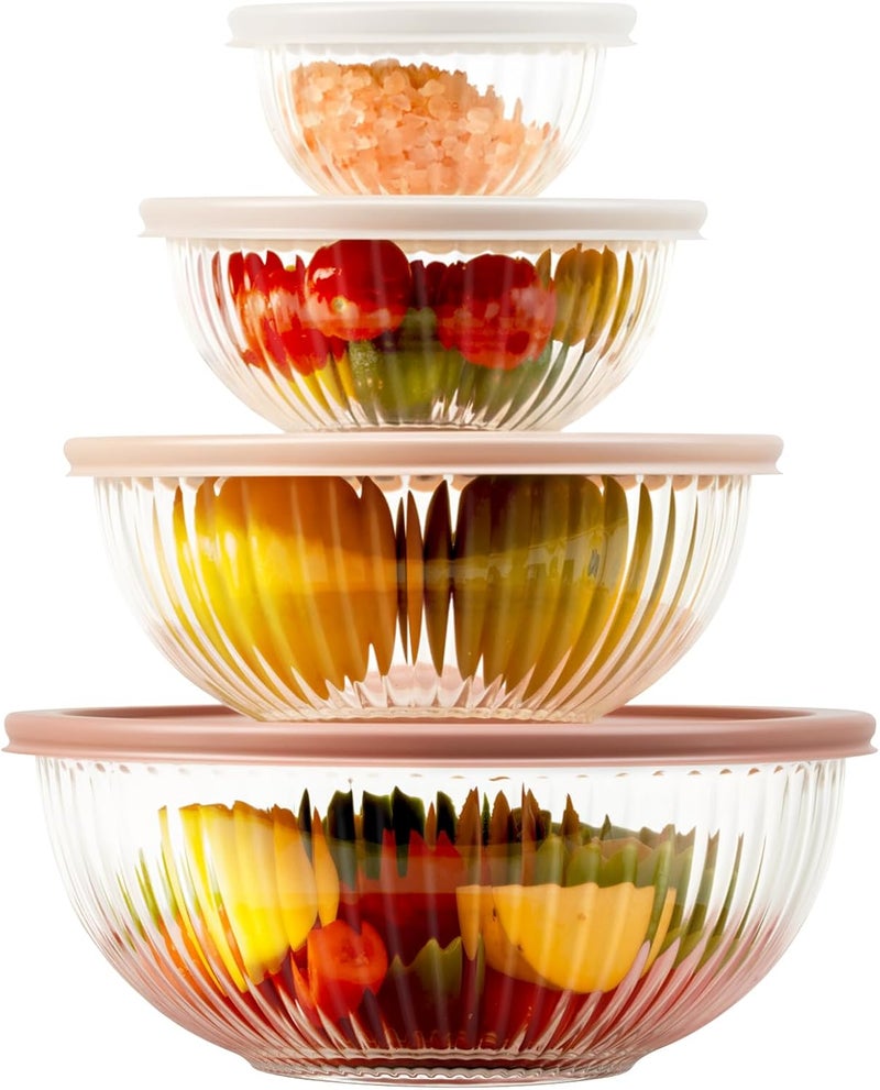 Freshmage Glass Mixing Bowls with Lids Sets, 4 Packs Glass Bowls with Lids for Kitchen Baking, Meal Prepping and Salad, Bpa Free and Dishwasher Safe Serving Bowls, 0.2/0.5/1.1/2.1 - Image 1