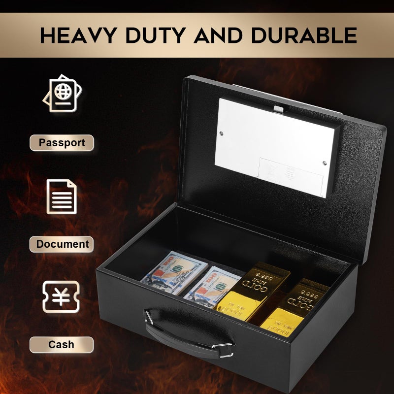 Dalmbox Portable Metal Safe Box with Digital Code Lock,Fire Resistant Storage for Documents, Fireproof Safe Box, Car, Home, Office and Outside, Black Boxï¼Œ Medium - Image 3