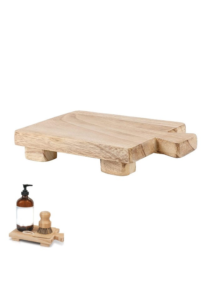 Wood Pedestal Riser Wooden Soap Holder Riser Wood Footed Tray for Bottles Plant Makeup Tissues Candles Decorative Waterproof Wooden Stand Counter Sink Home Decor Housewarming Gift Rustic