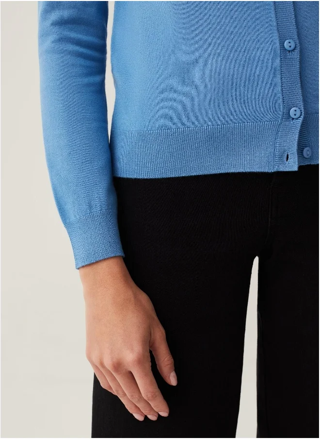 او في اس Solid colour cardigan with round neck