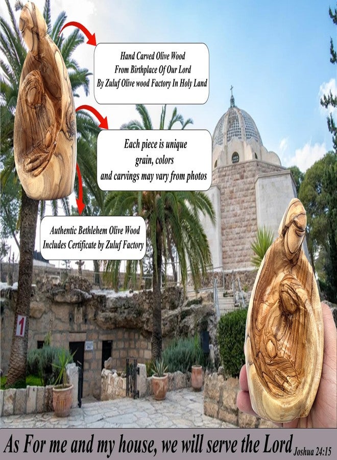 Zuluf Hand-Carved Olive Wood Holy Family Statue - Mary, Joseph & Baby Jesus Nativity Scene for Christmas Decor - Catholic Wooden Figurine 4.3" for Home or Church Display - HOF001 - Image 4
