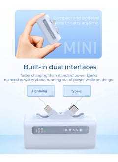 Brave Compact Power Bank 4-in-1 with Charging Station, 4-Pack 5000mAh External Battery Pack, LED Display, Built-in Type-C & Lightning Connectors, 22.5W USB-C Portable Charger, Fast Charging for iPhone 16/15/14/13/12, Samsung S24/S23/S22, iPad Pro, AirPods Pro, Ideal for Home, Office, Cafe, Hotel, Restaurant, Travel & More (Blue)  - Image 3