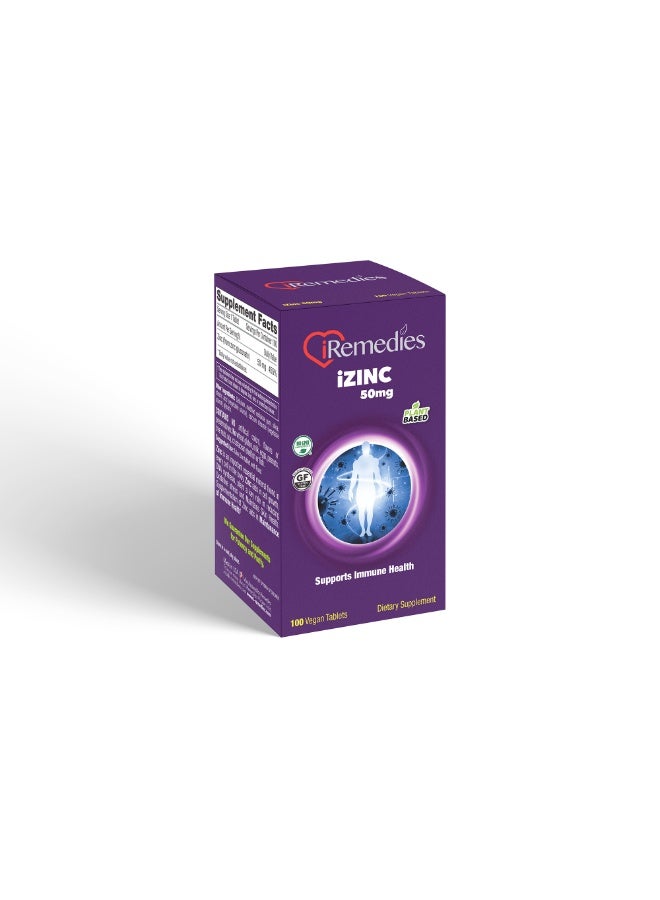 iRemedies iZinc 50mg – High-Strength Zinc Supplement for Immune Support, Skin Health, and Antioxidant Benefits – 100 Tablets - Image 2