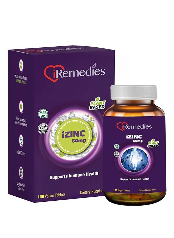iRemedies iRemedies iZinc 50mg – High-Strength Zinc Supplement for Immune Support, Skin Health, and Antioxidant Benefits – 100 Tablets  - Image 1