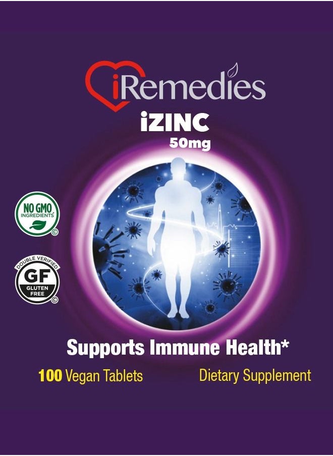 iRemedies iRemedies iZinc 50mg – High-Strength Zinc Supplement for Immune Support, Skin Health, and Antioxidant Benefits – 100 Tablets  - Image 2