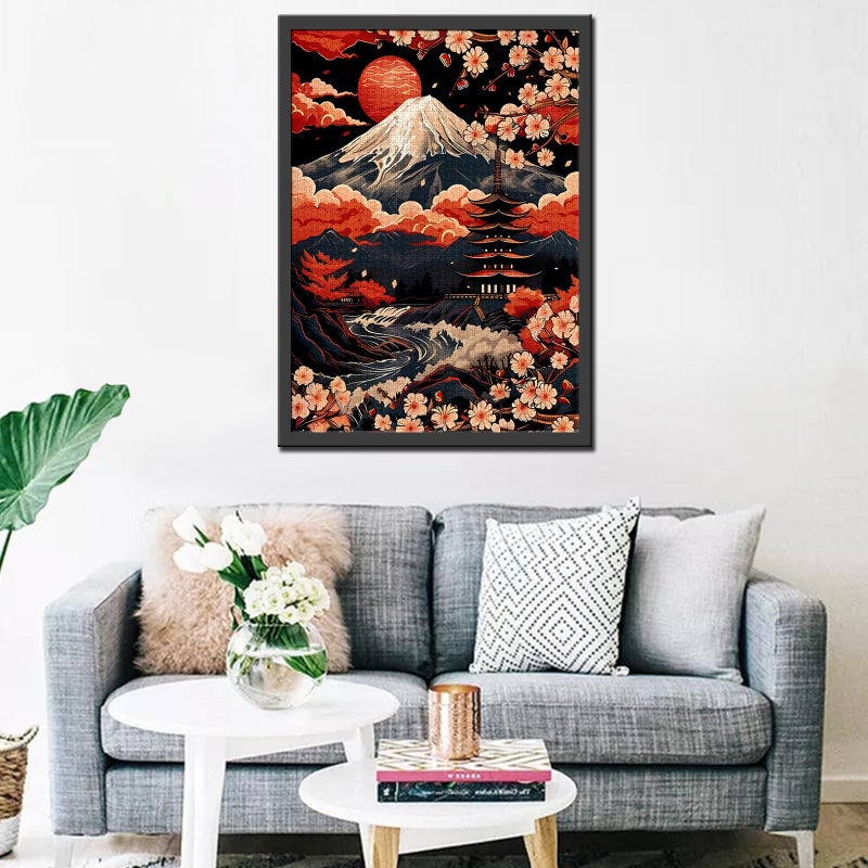 Tucocoo Japanese Mount Fuji Cherry Blossoms Jigsaw Puzzles for Adults 1000 Pieces,Red Sky Clouds Puzzle Art 20 x 27 Inch Colorful DIY Puzzles for Home Decoration,Perfect for Family Game Nights Gift Idea - Image 3