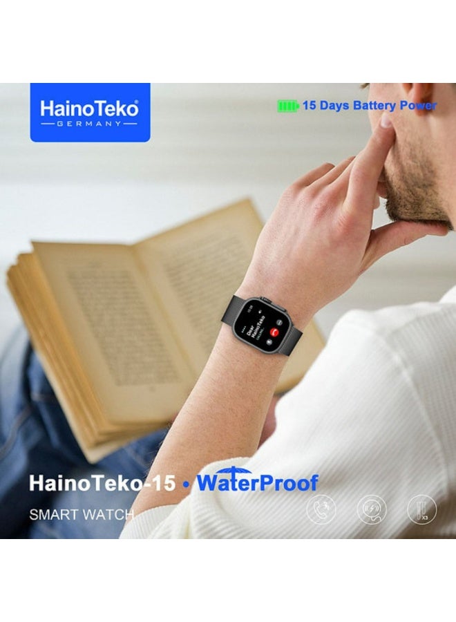 Haino Teko -15 Ultra 2 Waterproof Smart Watch With Full Screen AMOLED Display 3 Pairs of Straps and Charging Cable Designed for Ladies and Gents - Black - Image 3