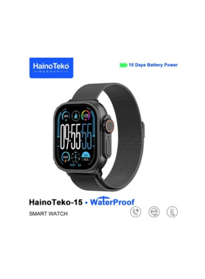 Haino Teko -15 Ultra 2 Waterproof Smart Watch With Full Screen AMOLED Display 3 Pairs of Straps and Charging Cable Designed for Ladies and Gents - Black - Image 4