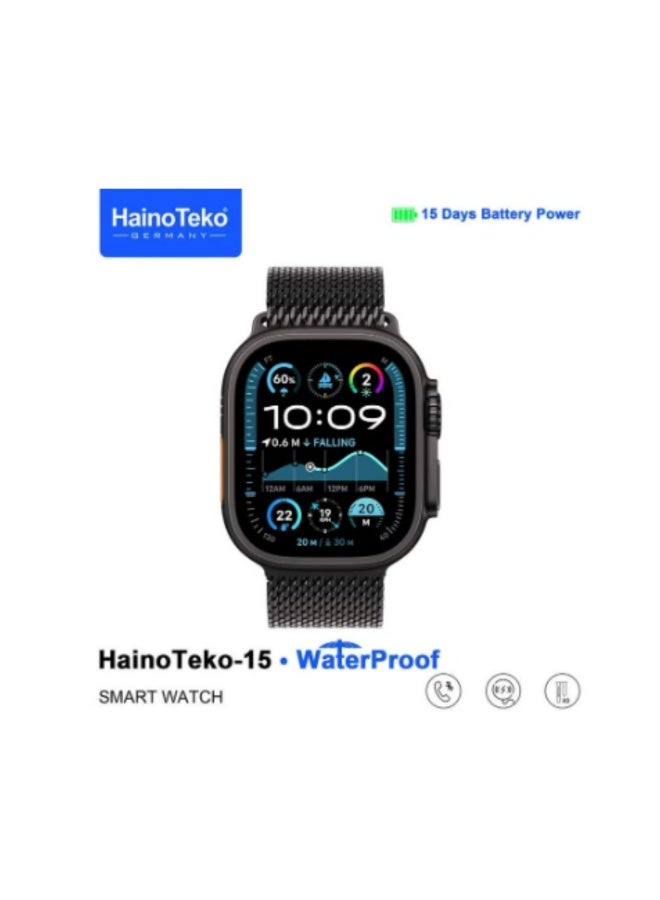Haino Teko -15 Ultra 2 Waterproof Smart Watch With Full Screen AMOLED Display 3 Pairs of Straps and Charging Cable Designed for Ladies and Gents - Black - Image 5