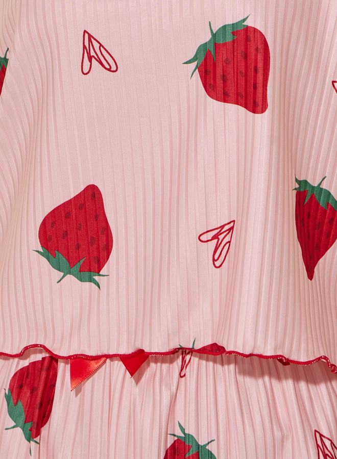 Take Two Strawberry Print Cami Top and Pyjama Shorts Set - Image 3