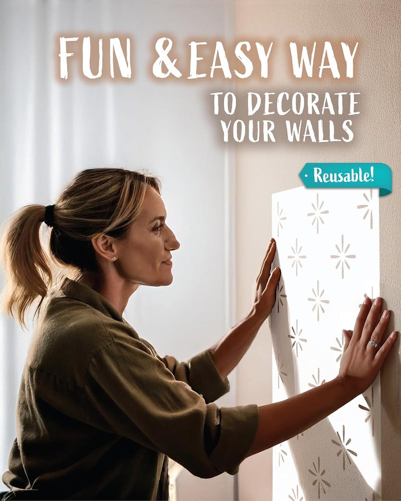 STENCILIT ® Starburst Stencil for Painting - 2 Pack of 16.5x31.5 in Stencil, Geometric Wall Stencils for Painting Large Pattern, Scandinavian Large Wall Stencil - Image 3