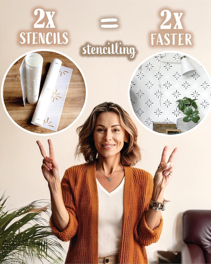 STENCILIT ® Starburst Stencil for Painting - 2 Pack of 16.5x31.5 in Stencil, Geometric Wall Stencils for Painting Large Pattern, Scandinavian Large Wall Stencil - Image 2