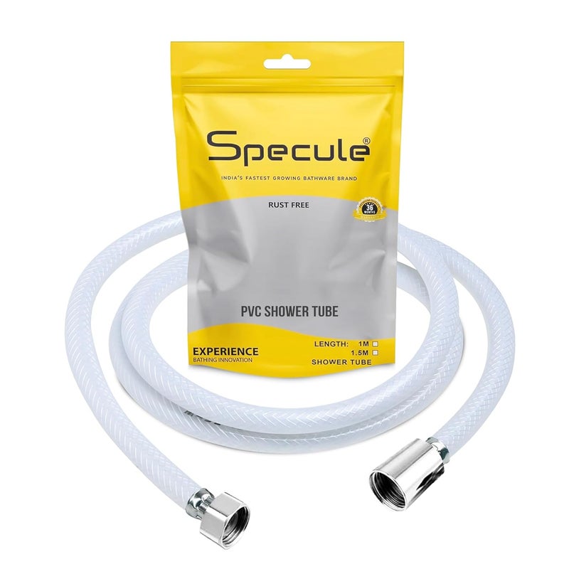 Specule 1.5 Meter PVC High Pressure Flexible Tube Shower Hose Pipe/Hand Shower Pipe/Health Faucet Tube Jet Spray Pipe (Chrome) (Brass Parts) - Image 1