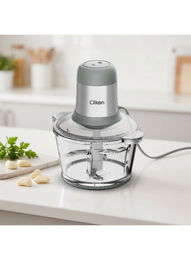 Clikon Glass Chopper | 2.0L Capacity | 300W Power | Garlic Peeler | Convenient Food Preparation | 2-Year Warranty | CK1223 | Silver 300 W CK1223 silver - Image 4