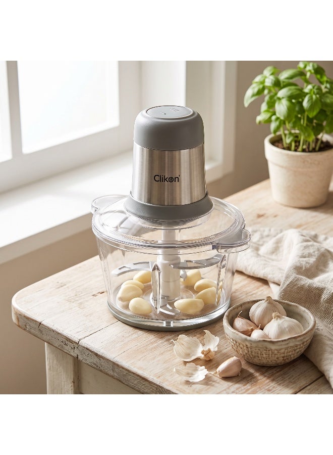 Clikon Glass Chopper | 2.0L Capacity | 300W Power | Garlic Peeler | Convenient Food Preparation | 2-Year Warranty | CK1223 | Silver 300 W CK1223 silver - Image 5