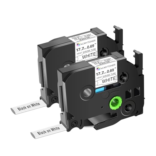 KCMYTONER HSE241 HSE-241 HS-241 Heat Shrink Tubes Label Tape 3/4" (17.7mm) x 4.92 ft Compatible for PTD400 D600 PTH300 PTE300 PTE500 PT-E550W E800W PTP700 PTP750WVP, Black on White, 2 Pack - Image 1