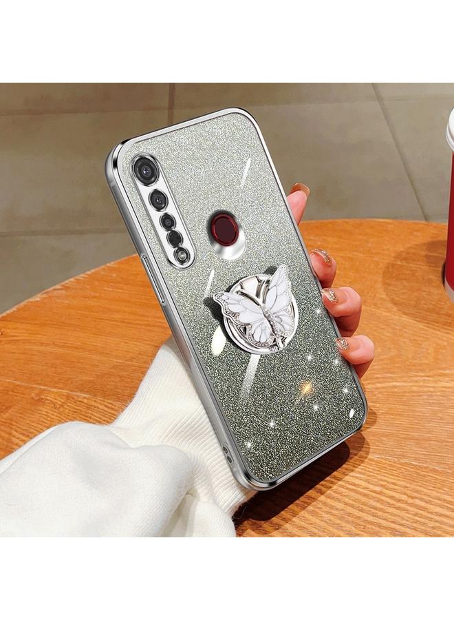 S-TOP Case For Motorola Moto G8 Plus Plated Gradient Glitter Butterfly Holder TPU Phone Case - Image 1