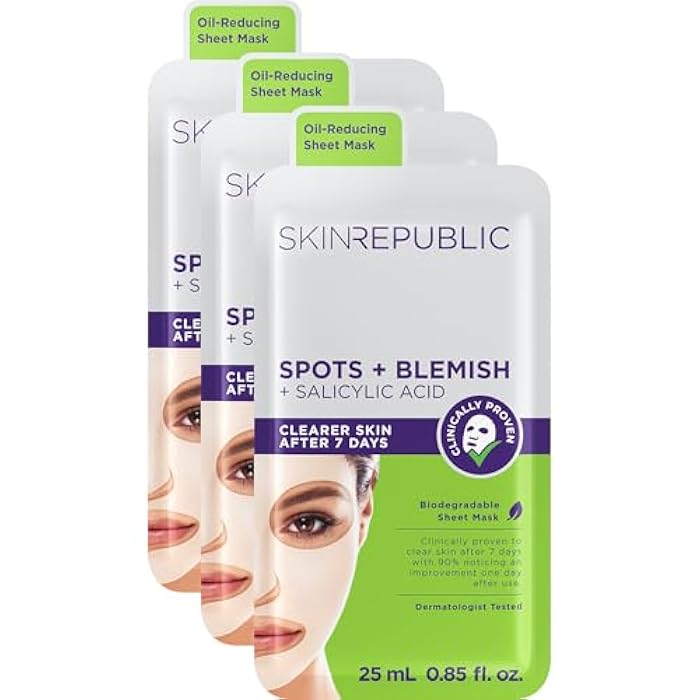Skin Republic Spots + Blemish Sheet Mask. Clinically Proven to Reduce Pimples Skin in 7 Days. Made in Korea. 3 Pack. - Image 1
