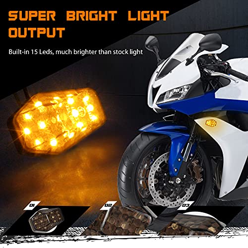 QUASCO LED Flush Mount Motorcycle Turn Signals Universal 12V Blinkers Smoked Lens Compatible with Sport Street Racing Bike Suzuki Yamaha, Amber - Image 2