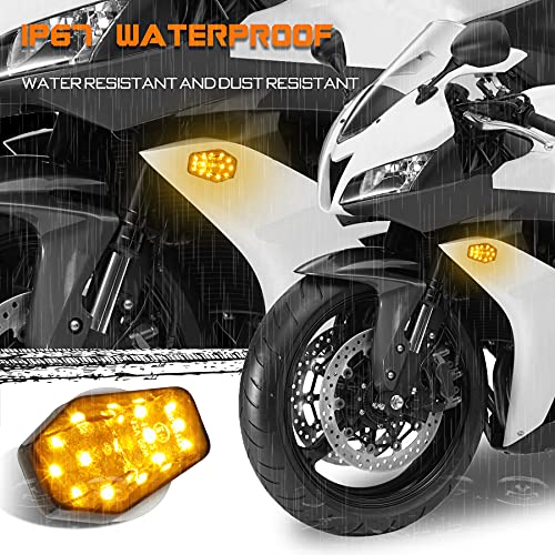 QUASCO LED Flush Mount Motorcycle Turn Signals Universal 12V Blinkers Smoked Lens Compatible with Sport Street Racing Bike Suzuki Yamaha, Amber - Image 4