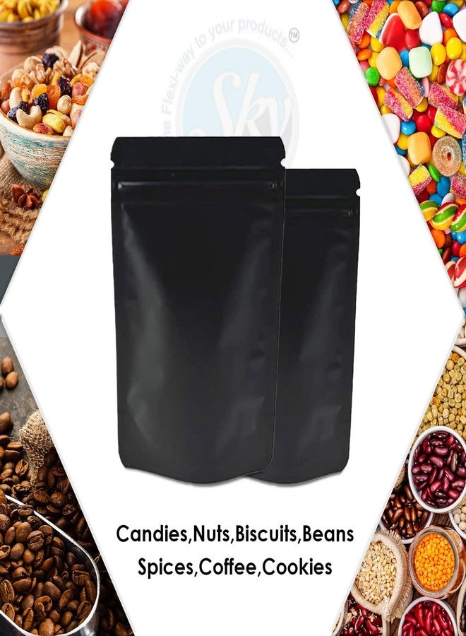SKY FLEXI PACK Matte Black Zip Lock Stand Up Pouches | 13x21.5 cm | 200gm | Pack of 25 | Durable Airtight Polyester Storage Bags Without Transparent Window | Leakproof Self-Sealing Multi-Purpose Pouch - Image 4