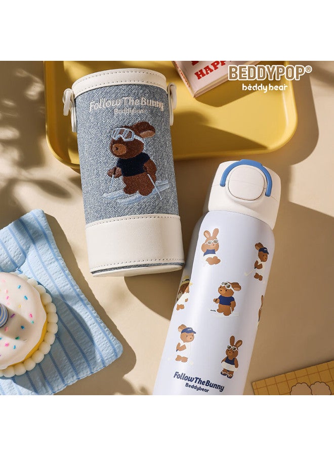 Beddybear Wave Double Drink Insulated Bottle With Cup Sleeve And Straw, Large Capacity 500ml Student Water Bottle, Holiday Bunny Edition - Image 2