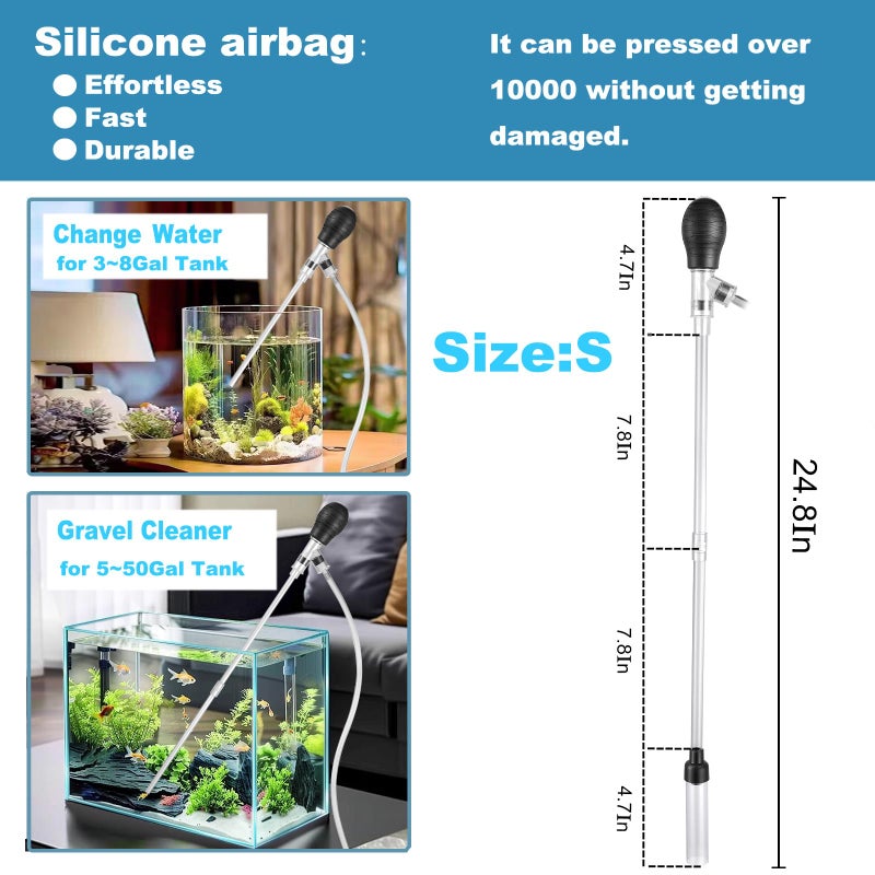 Carefree Fish Aquarium Small Gravel Cleaner 6Ft Hose Fish Tank Water Changer Sand Vacuum Silicone Airbag Adjustable Length ABS(for 3~8Gal Tank) 2026 New Upgrade Version - Image 2