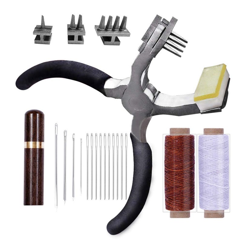 Butuze Stitching Hole Punch BUTUZE,4mm Silent Leather Hand Pliers with Leather Needle,Wooden Needle Case,Waxed Thread for Belts, Straps, Saddles, Shoes, Fabric, Leather DIY - Image 1
