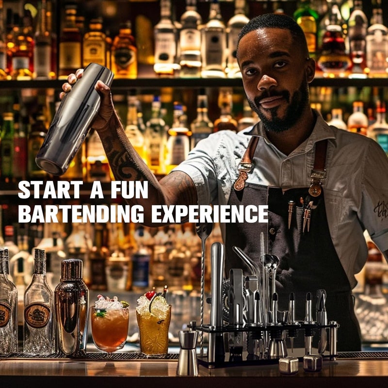 KINGROW Cocktail Shaker Set, 23-Piece Boston Stainless Steel Bartender Kit with Acrylic Stand & Cocktail Recipes Booklet, Professional Bar Tools for Drink Mixing, Home, Bar, Party (Include 4 Whiskey Stones) - Image 5
